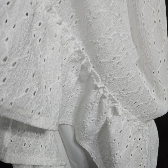 All White Mini Spaghetti Strap Dress Eyelets Ruffles Lined, XL - Picture 4 of 11